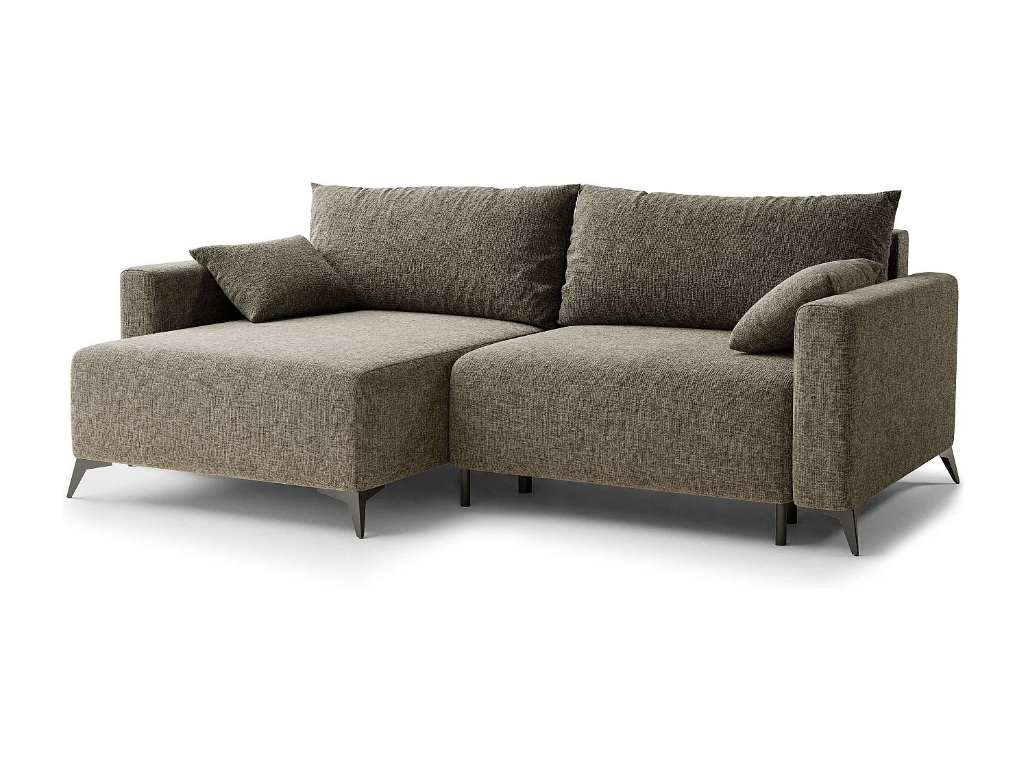 Canapé d'angle gauche avec fonction lit en tissu chenille taupe LEON