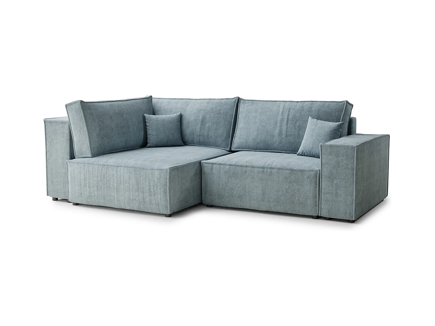 Canapé d'angle gauche avec fonction lit en tissu chenille bleu clair TONGA