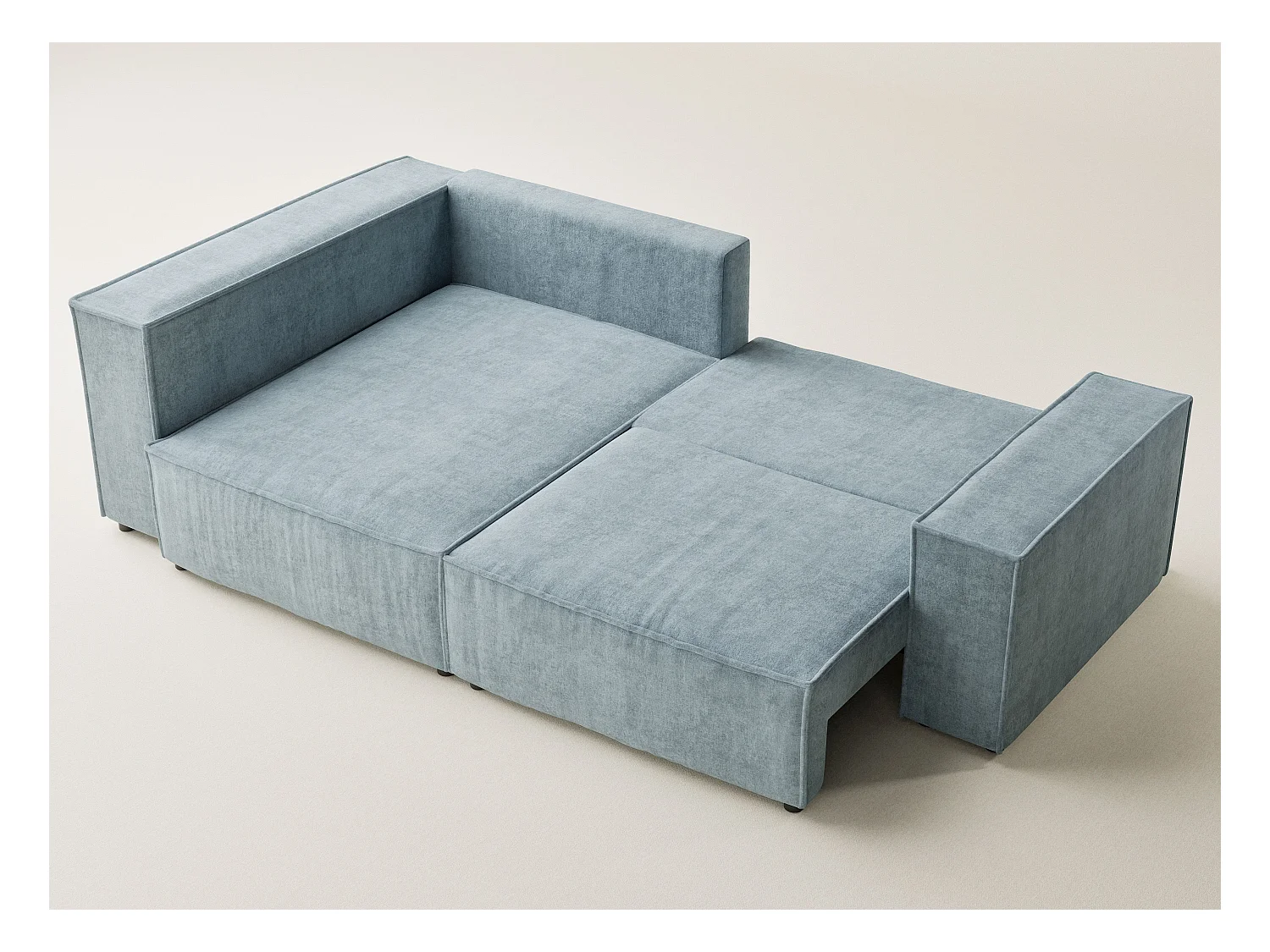 Canapé d'angle gauche avec fonction lit en tissu chenille bleu clair TONGA