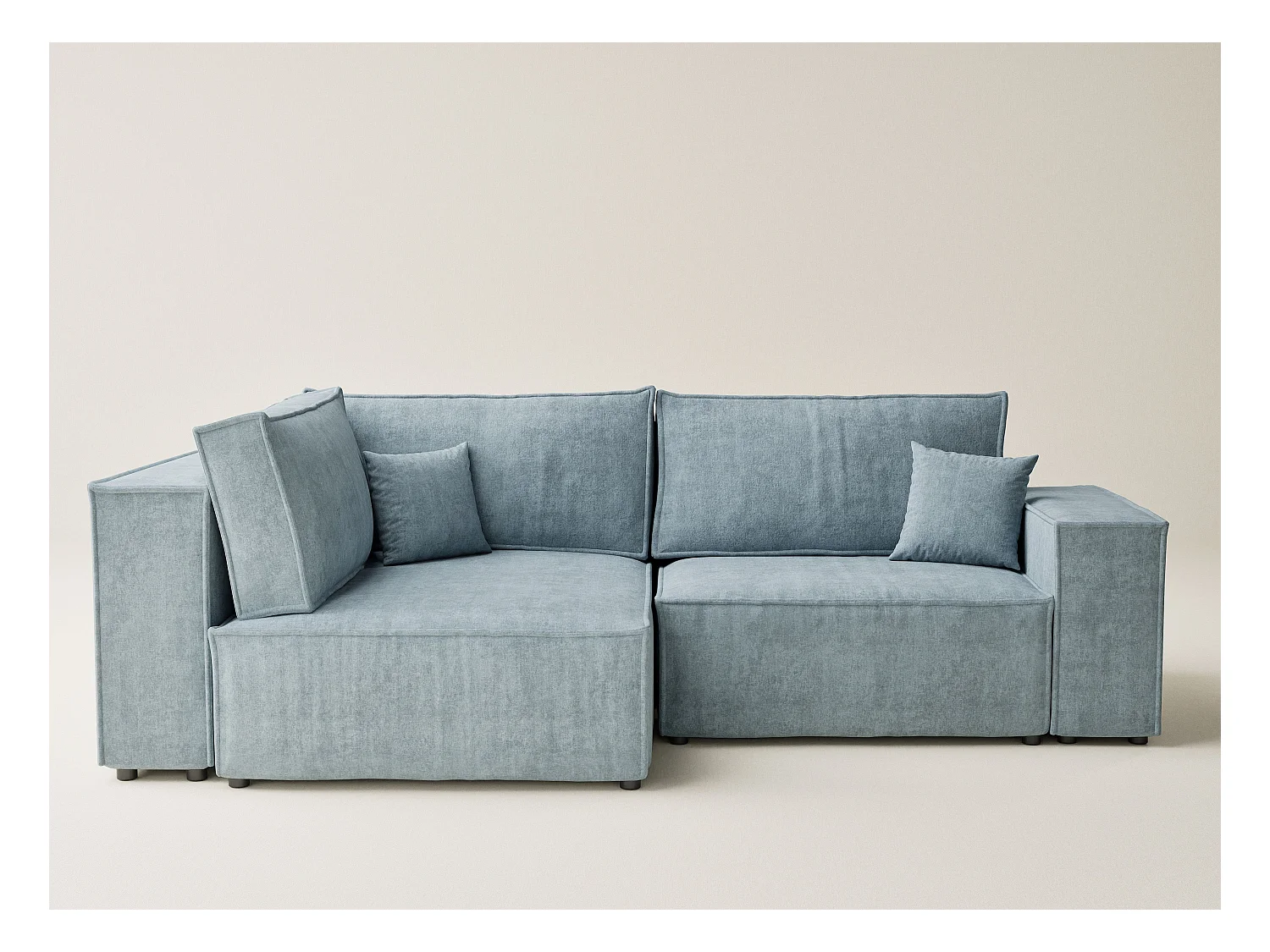 Canapé d'angle gauche avec fonction lit en tissu chenille bleu clair TONGA