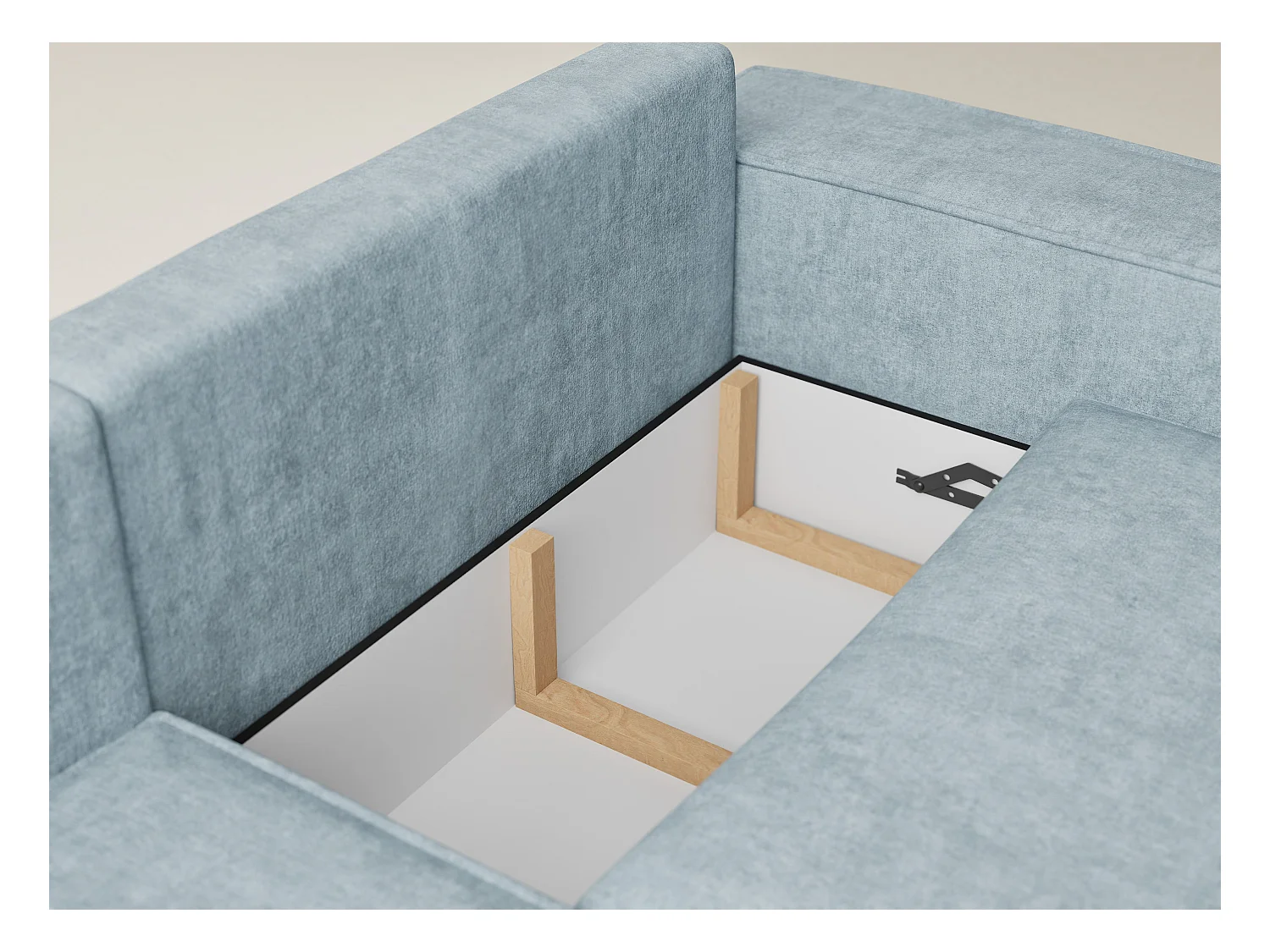 Canapé d'angle gauche avec fonction lit en tissu chenille bleu clair TONGA