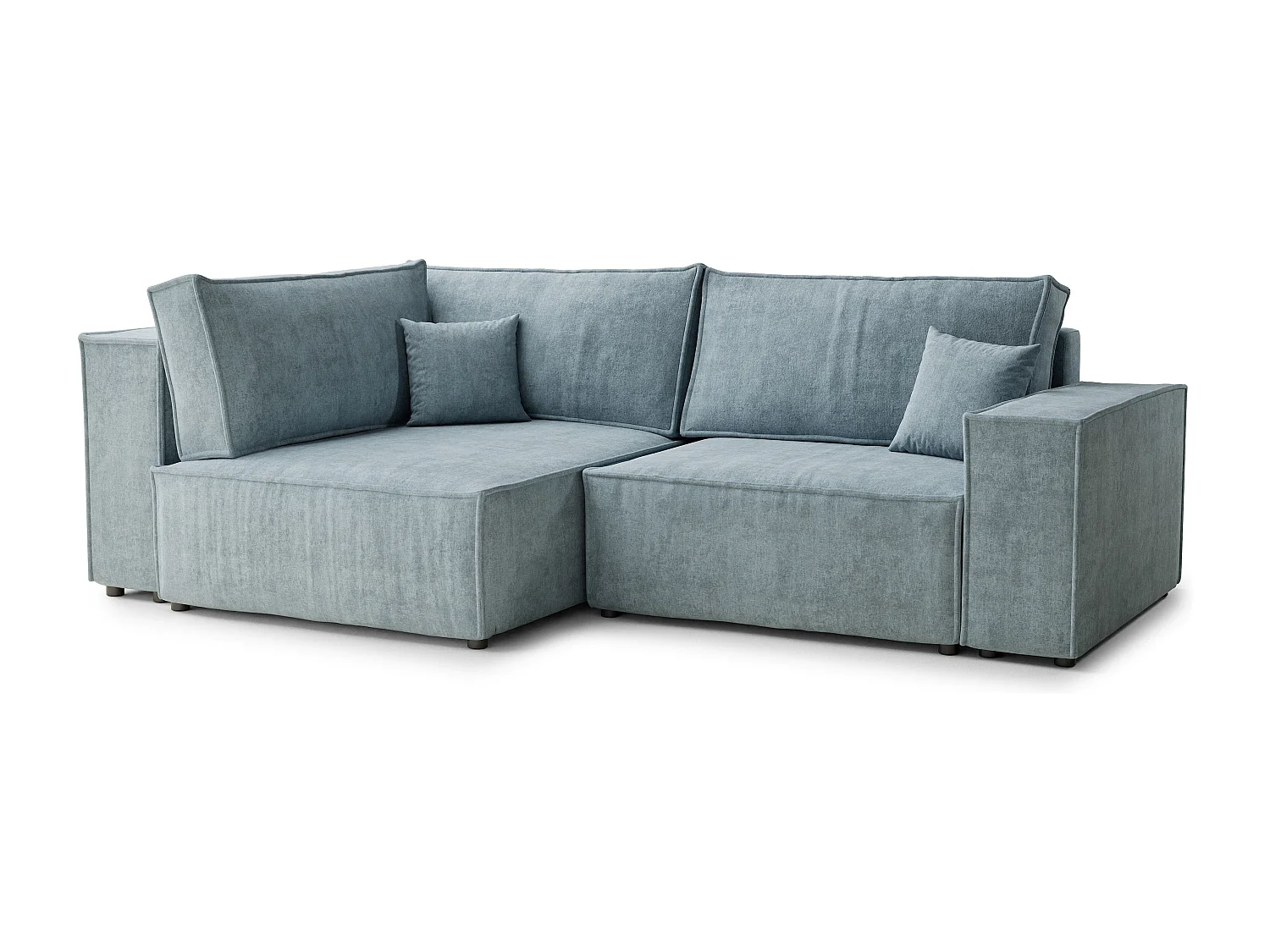 Canapé d'angle gauche avec fonction lit en tissu chenille bleu clair TONGA