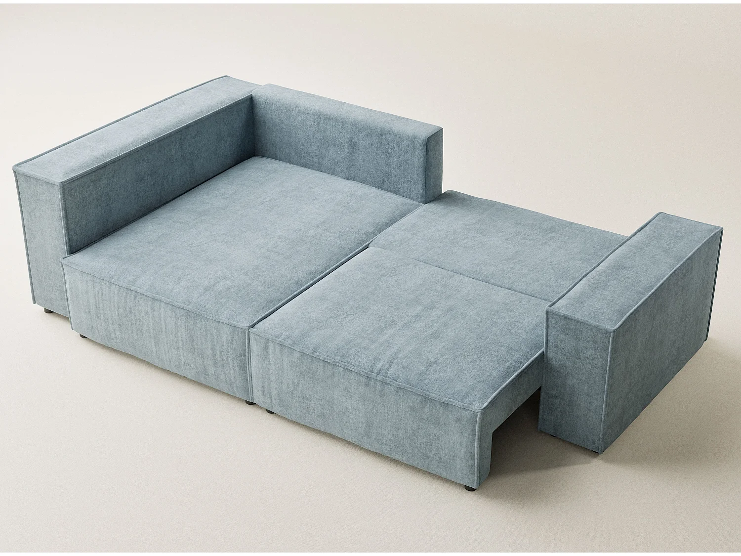 Canapé d'angle gauche avec fonction lit en tissu chenille bleu clair TONGA