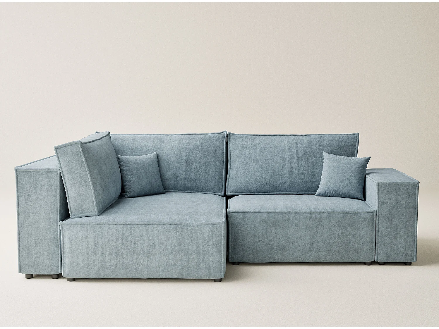 Canapé d'angle gauche avec fonction lit en tissu chenille bleu clair TONGA