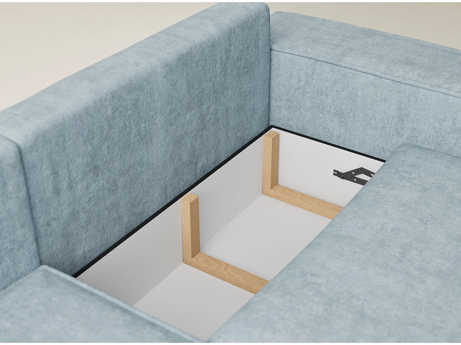 Canapé d'angle gauche avec fonction lit en tissu chenille bleu clair TONGA