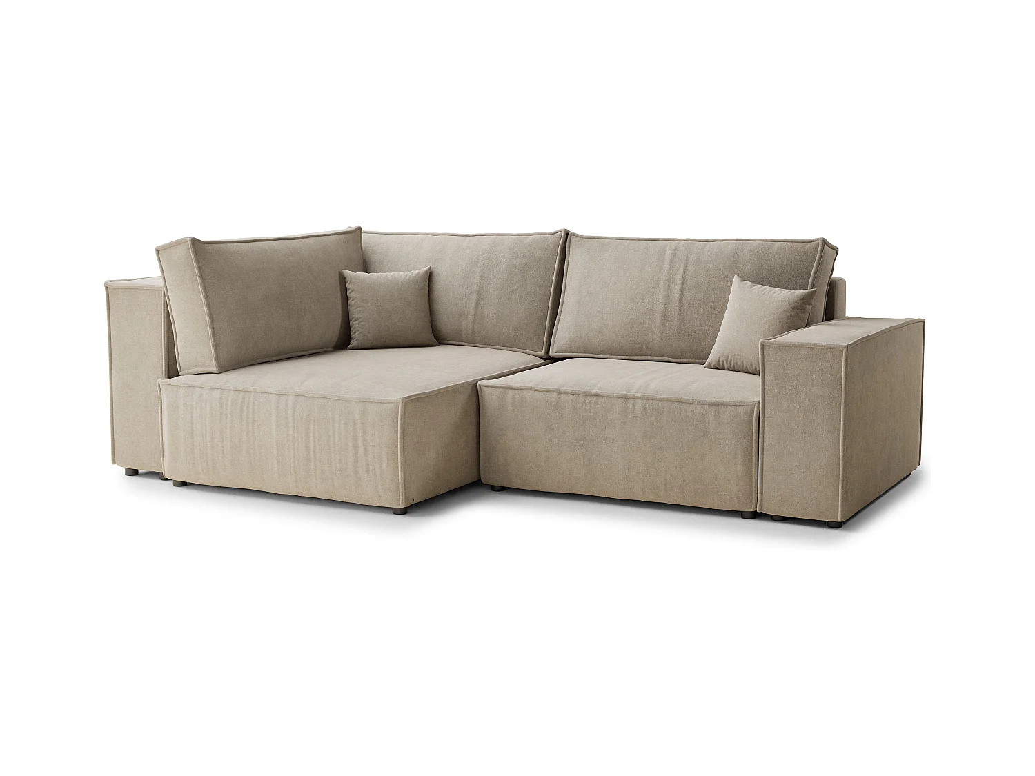 Canapé d'angle gauche avec fonction lit en tissu chenille beige TONGA