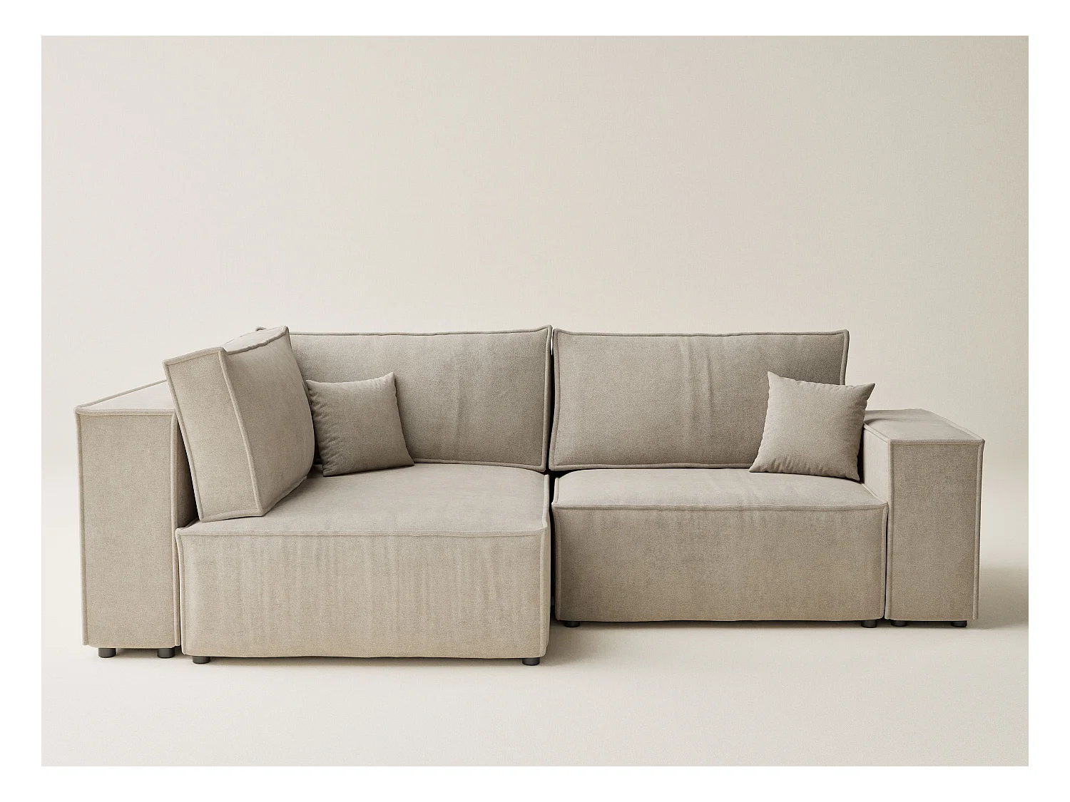 Canapé d'angle gauche avec fonction lit en tissu chenille beige TONGA