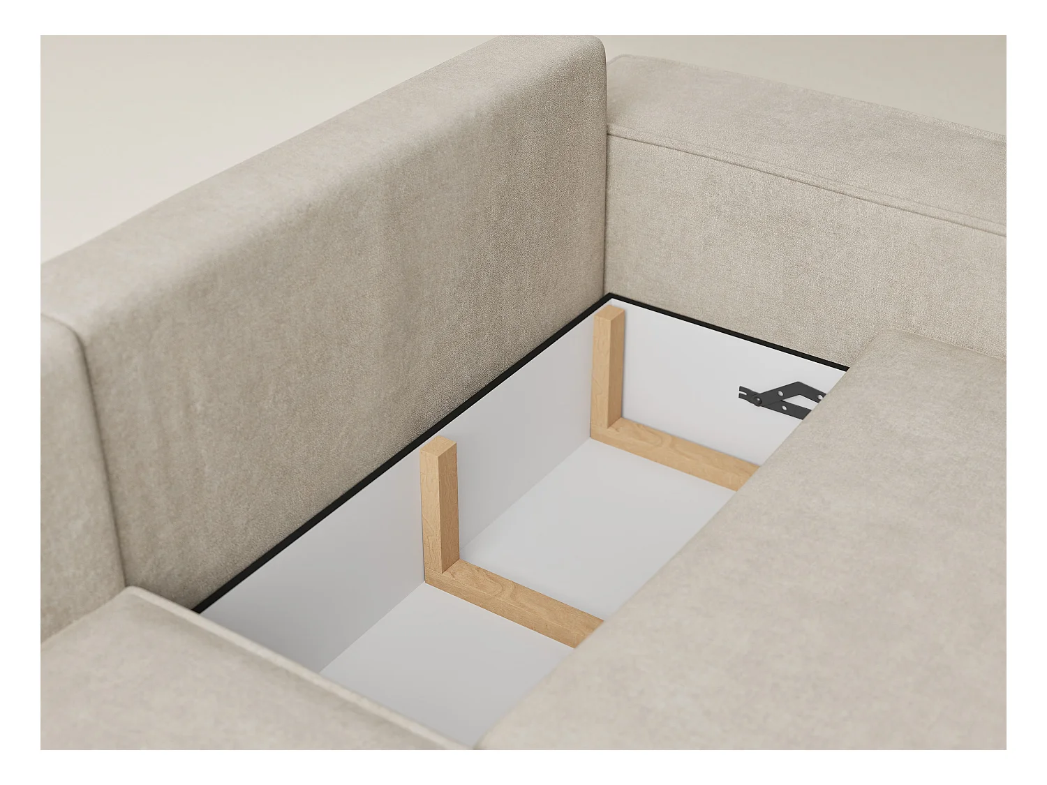 Canapé d'angle gauche avec fonction lit en tissu chenille beige TONGA