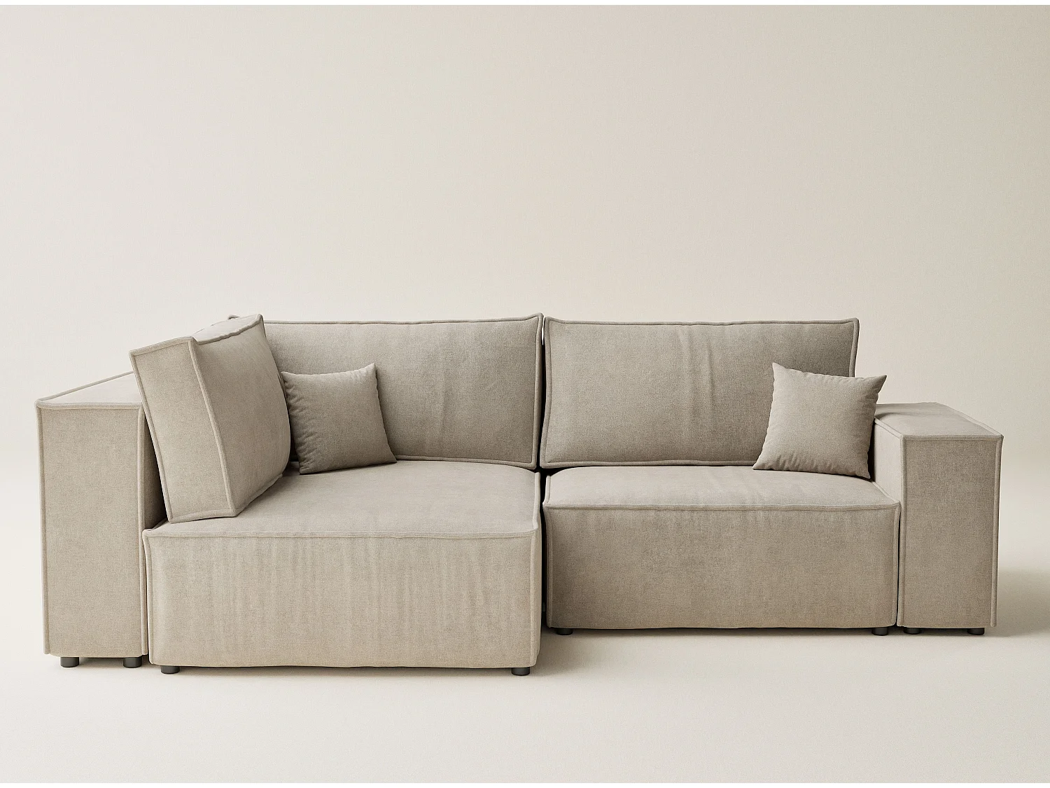 Canapé d'angle gauche avec fonction lit en tissu chenille beige TONGA