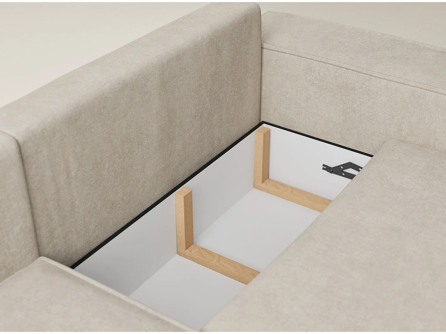 Canapé d'angle gauche avec fonction lit en tissu chenille beige TONGA