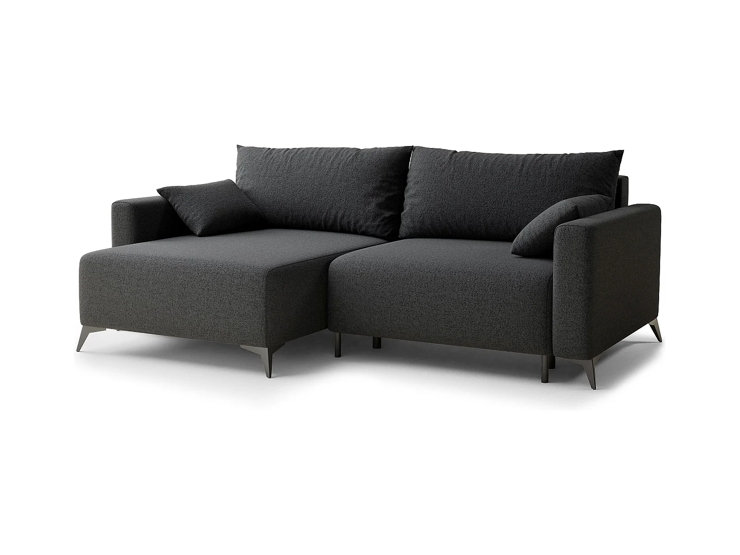 Canapé d'angle gauche avec fonction lit en tissu tressé graphite LEON