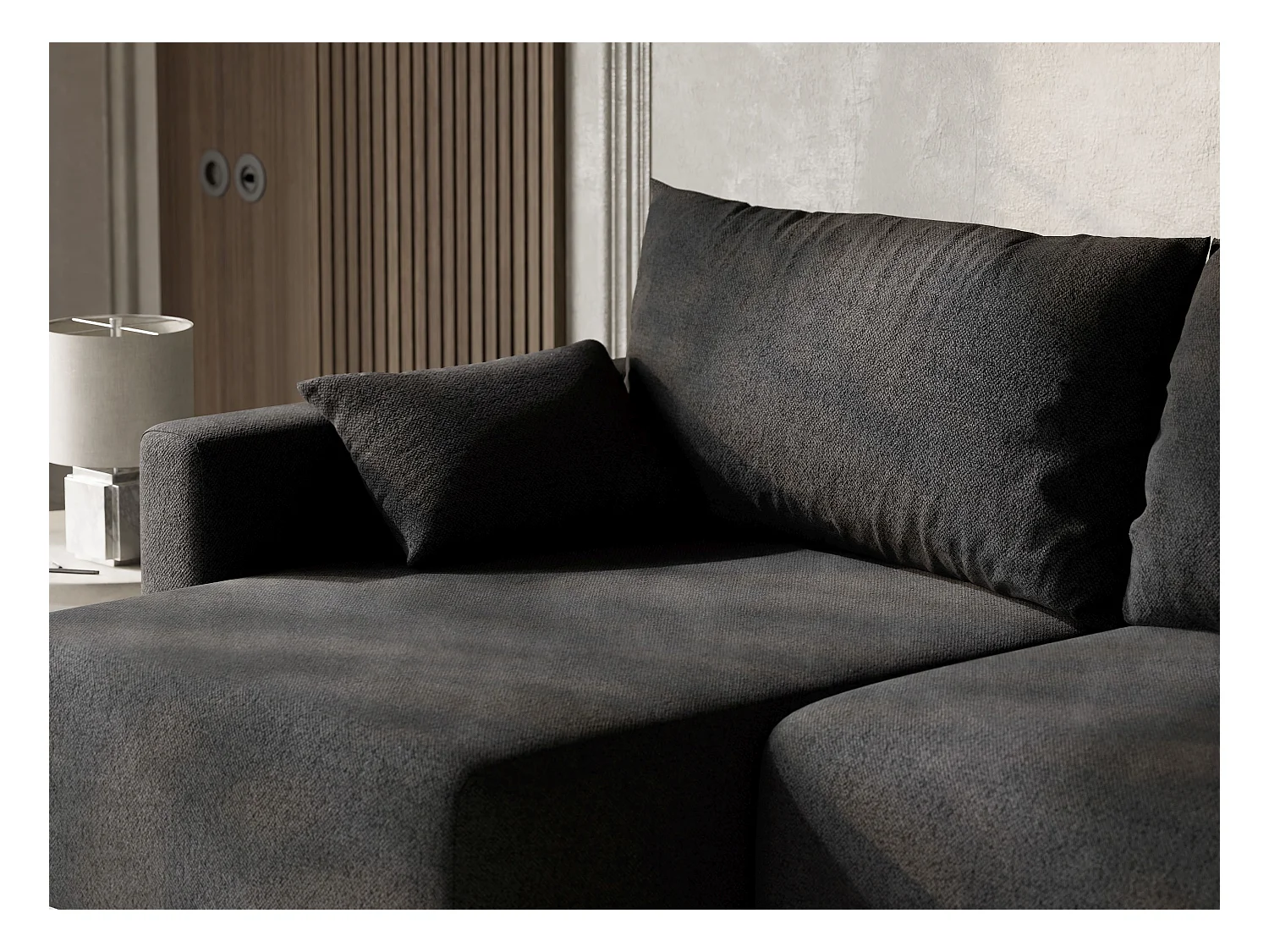 Canapé d'angle gauche avec fonction lit en tissu tressé graphite LEON