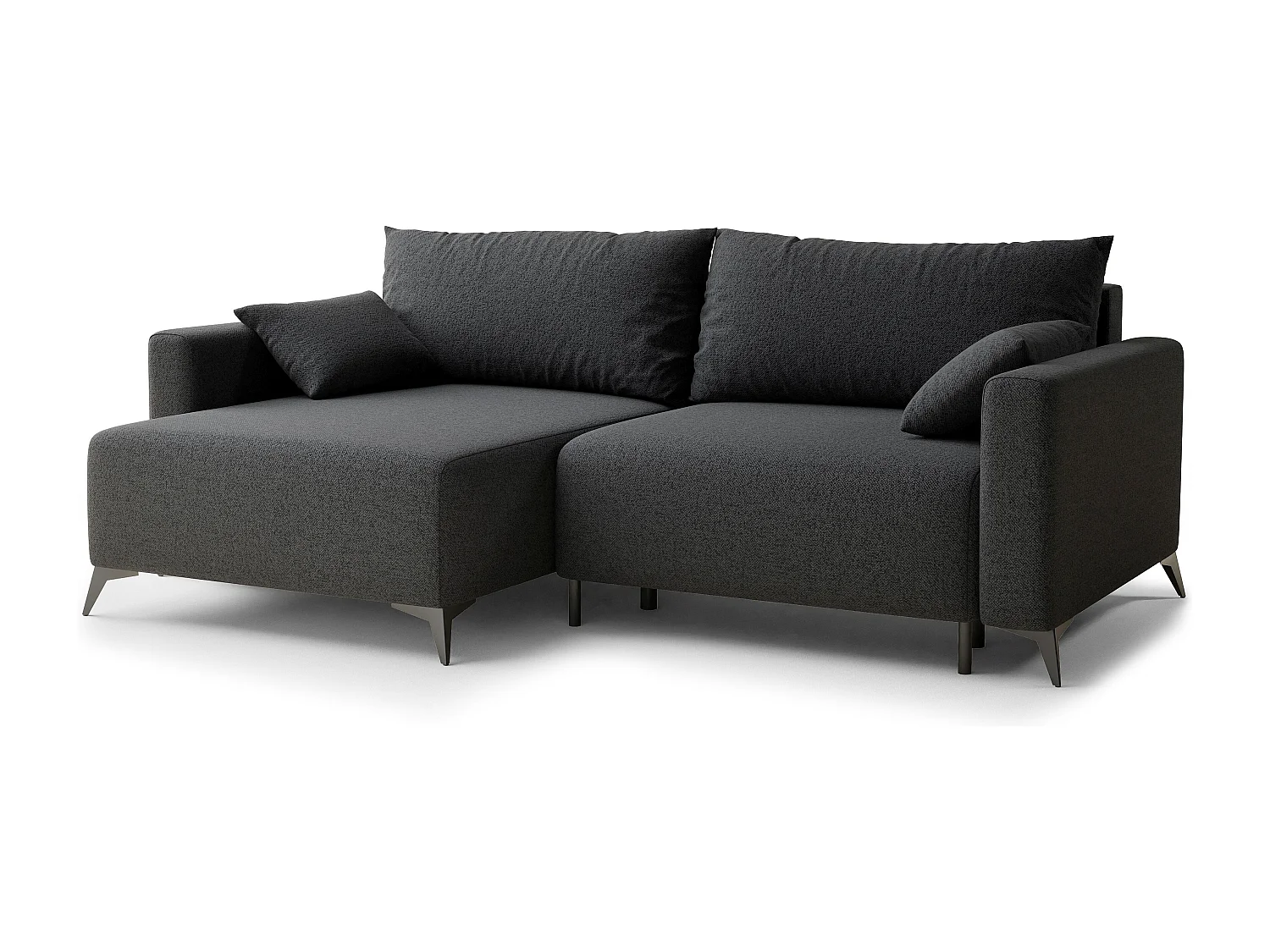 Canapé d'angle gauche avec fonction lit en tissu tressé graphite LEON