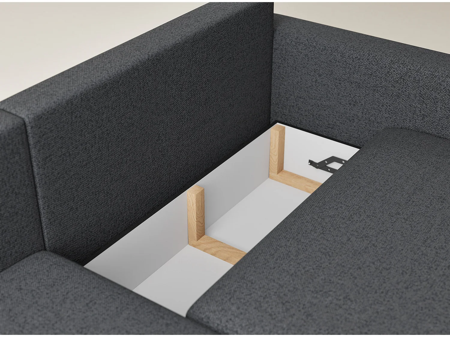 Canapé d'angle gauche avec fonction lit en tissu tressé graphite LEON