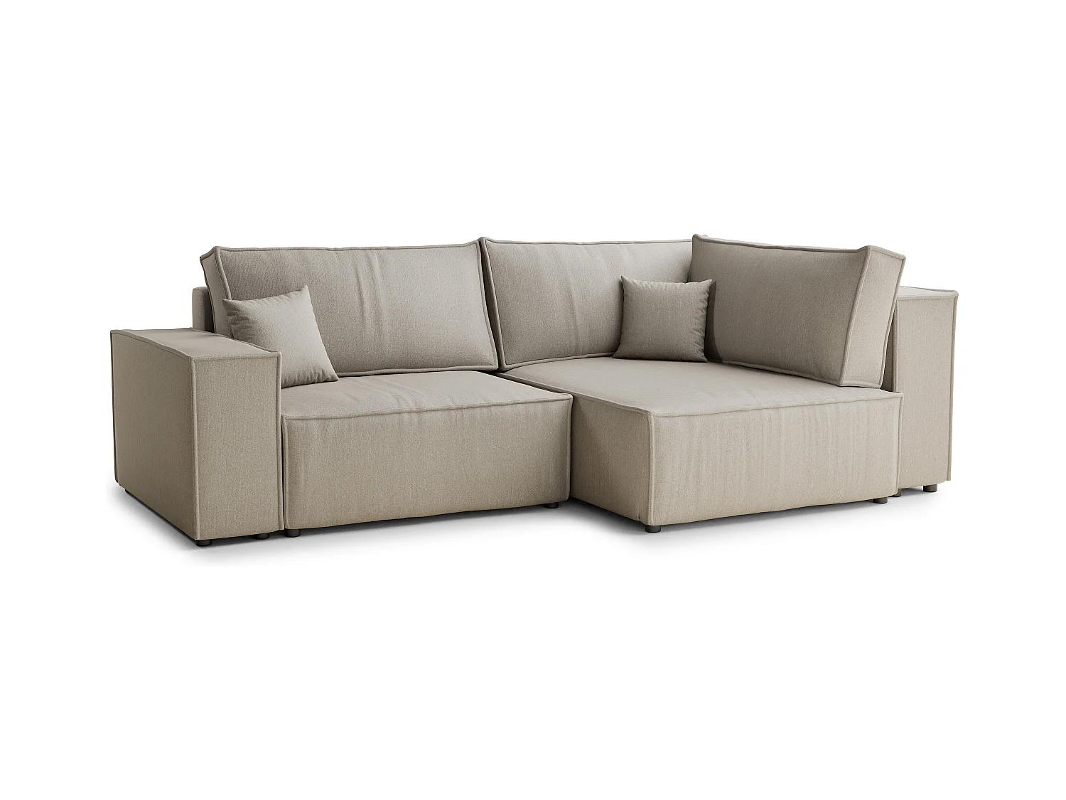 Canapé d'angle droit avec fonction lit en tissu tressé beige TONGA