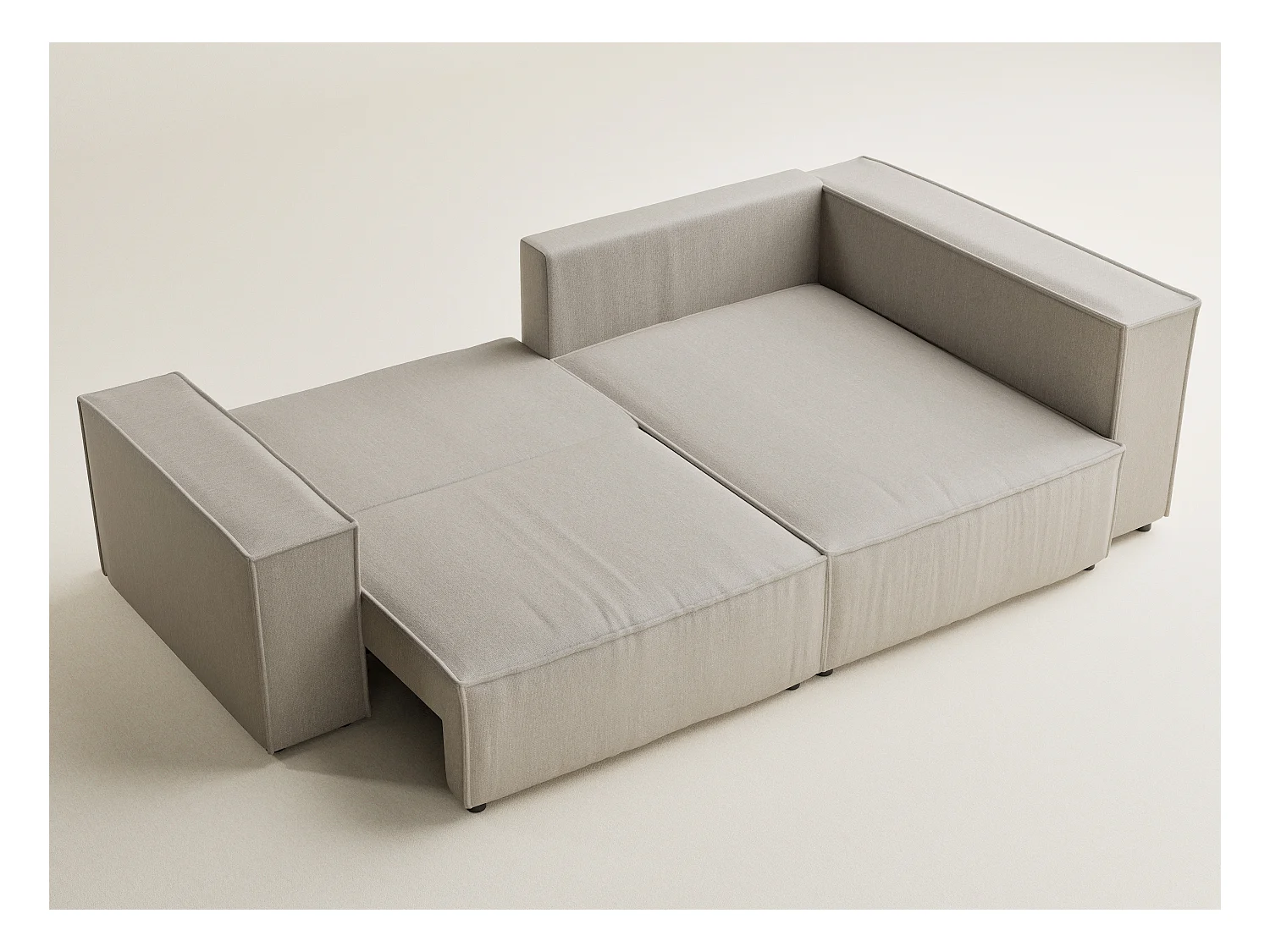 Canapé d'angle droit avec fonction lit en tissu tressé beige TONGA