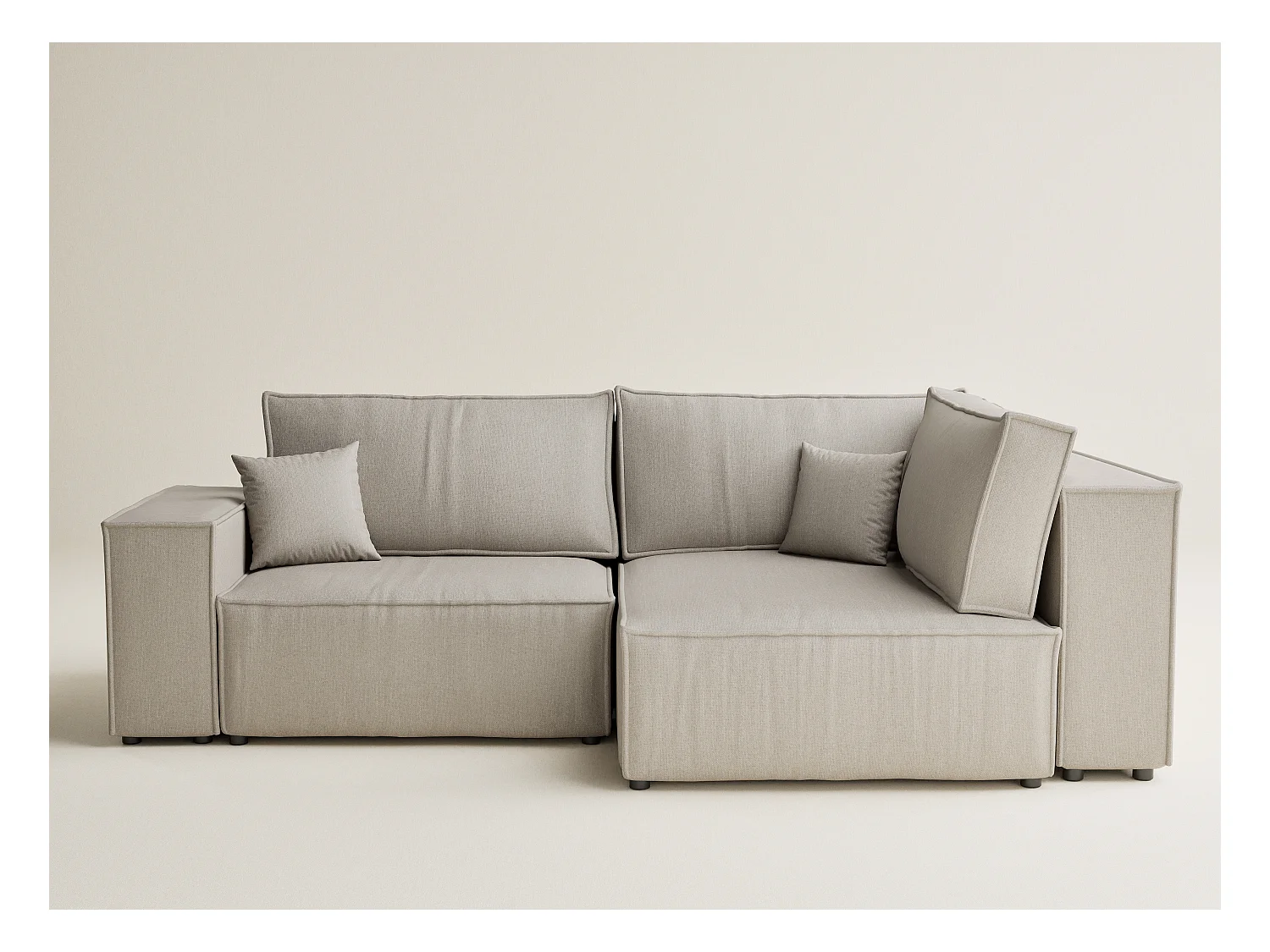 Canapé d'angle droit avec fonction lit en tissu tressé beige TONGA