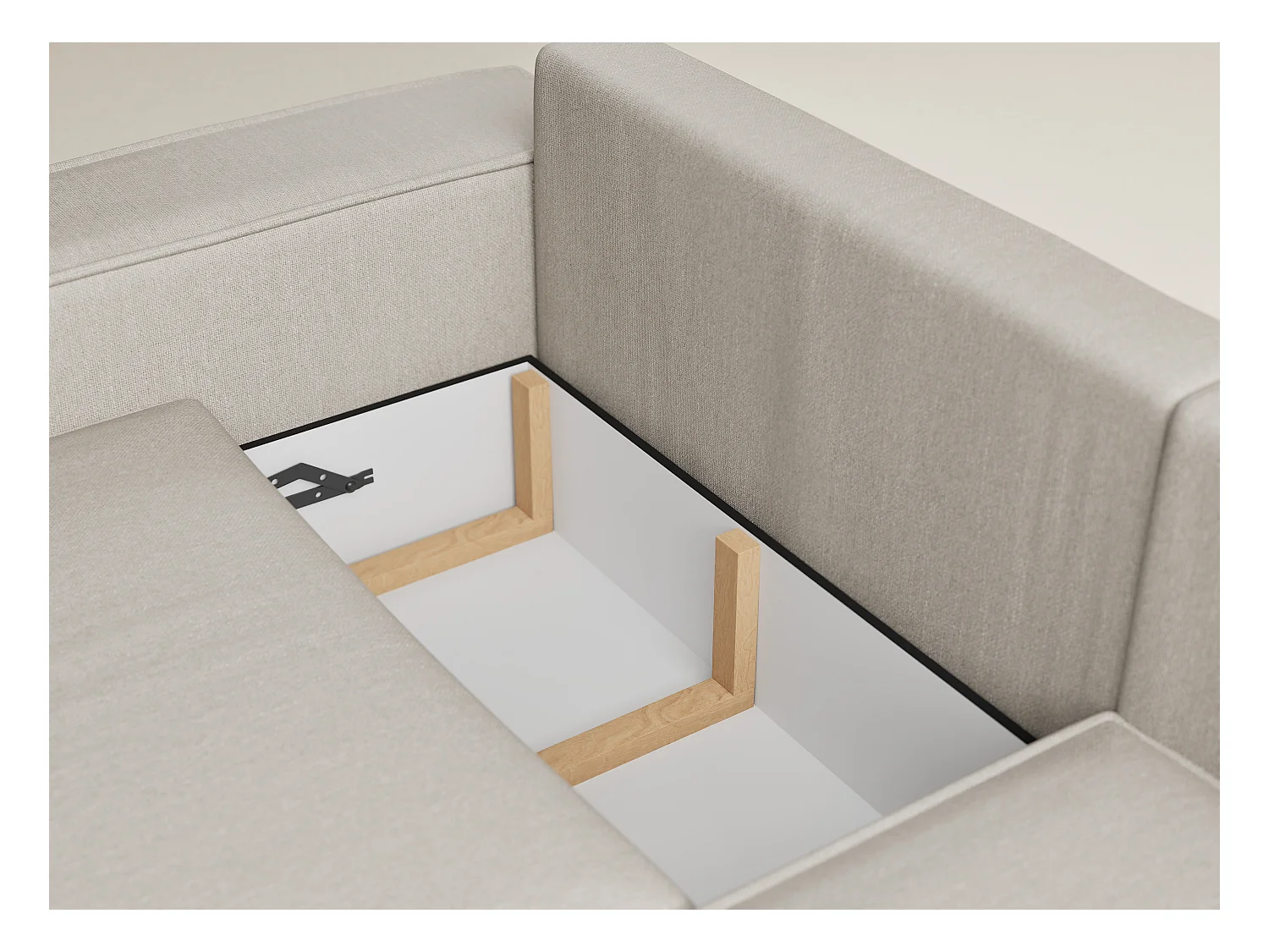 Canapé d'angle droit avec fonction lit en tissu tressé beige TONGA