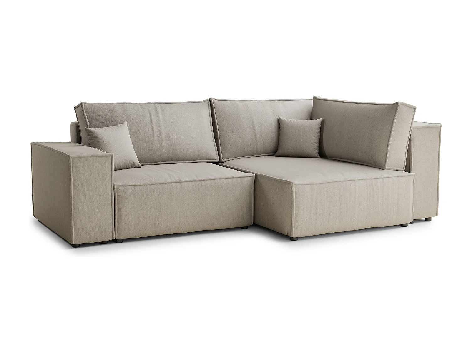 Canapé d'angle droit avec fonction lit en tissu tressé beige TONGA