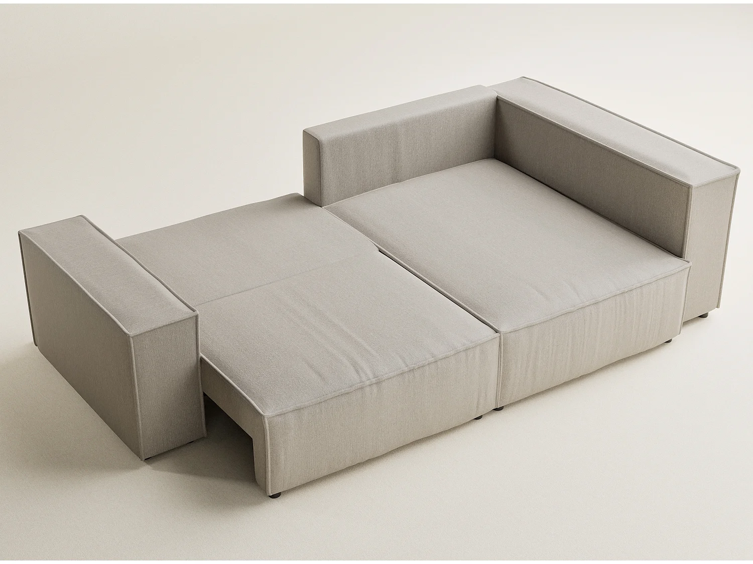 Canapé d'angle droit avec fonction lit en tissu tressé beige TONGA