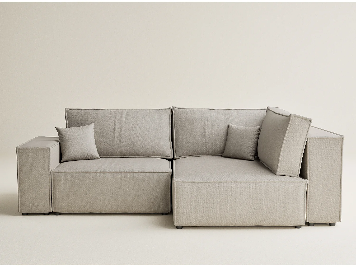 Canapé d'angle droit avec fonction lit en tissu tressé beige TONGA