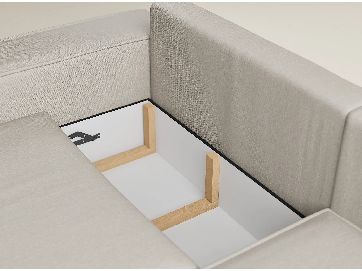 Canapé d'angle droit avec fonction lit en tissu tressé beige TONGA