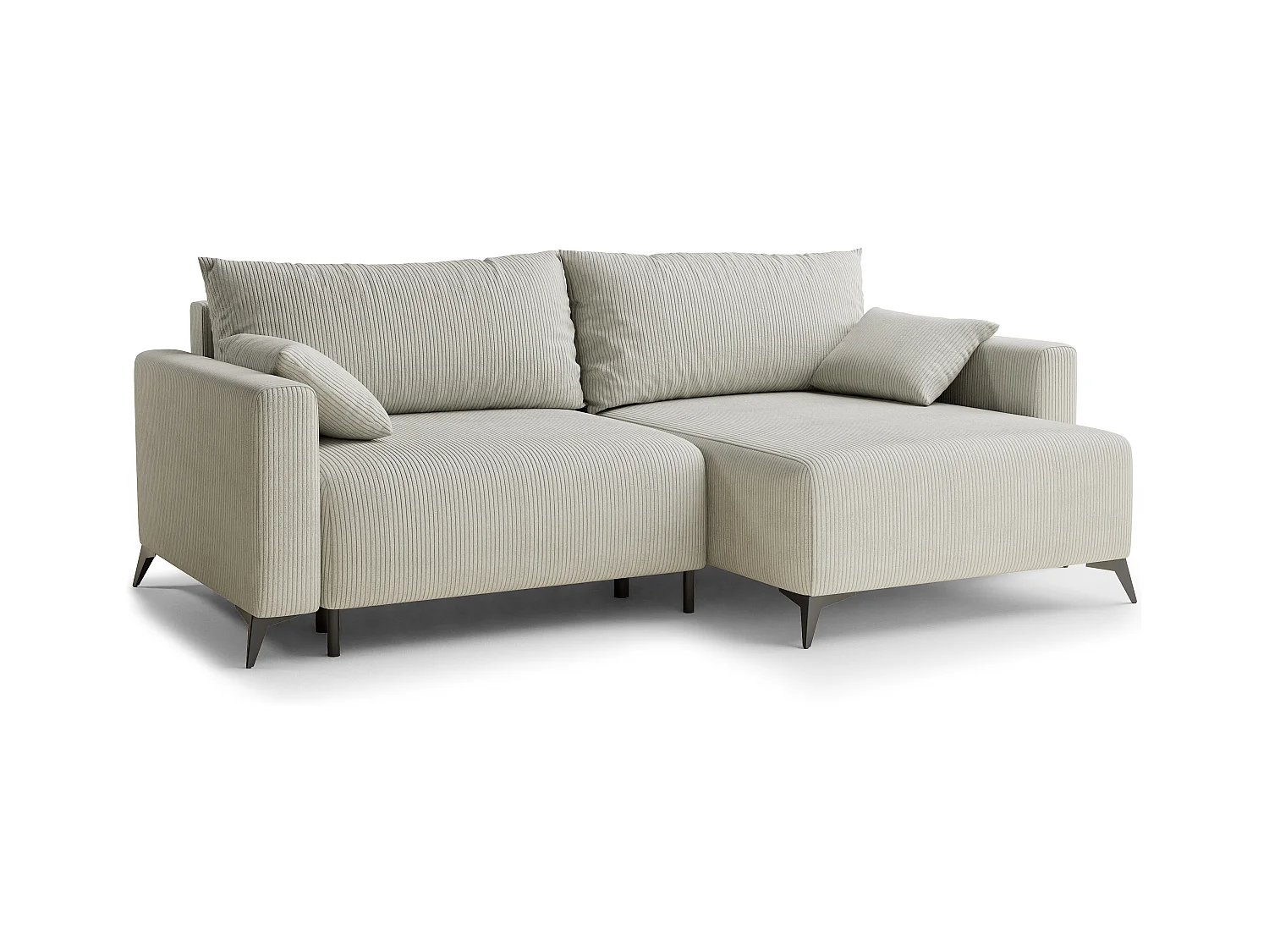 Ecksofa mit Schlaffunktion - Ecke Rechts - 3-Sitzer - Samtstoff - creme - LEON