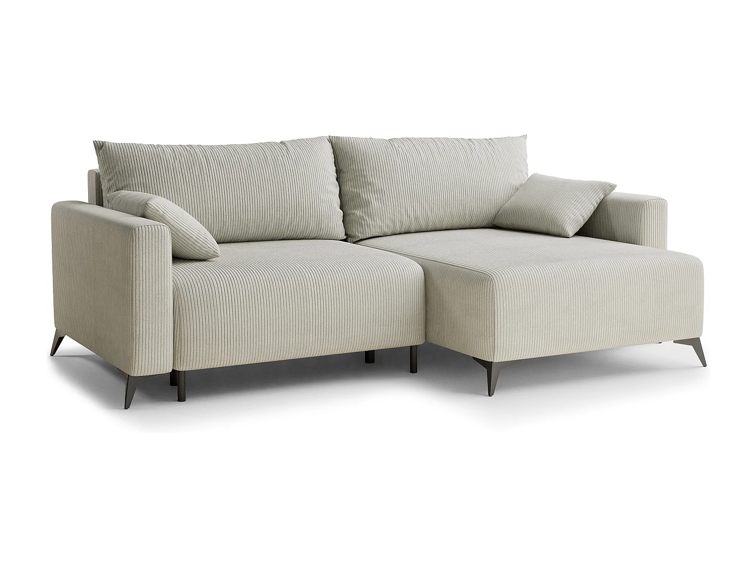 Canapé d'angle droit avec fonction lit en velours creme LEON