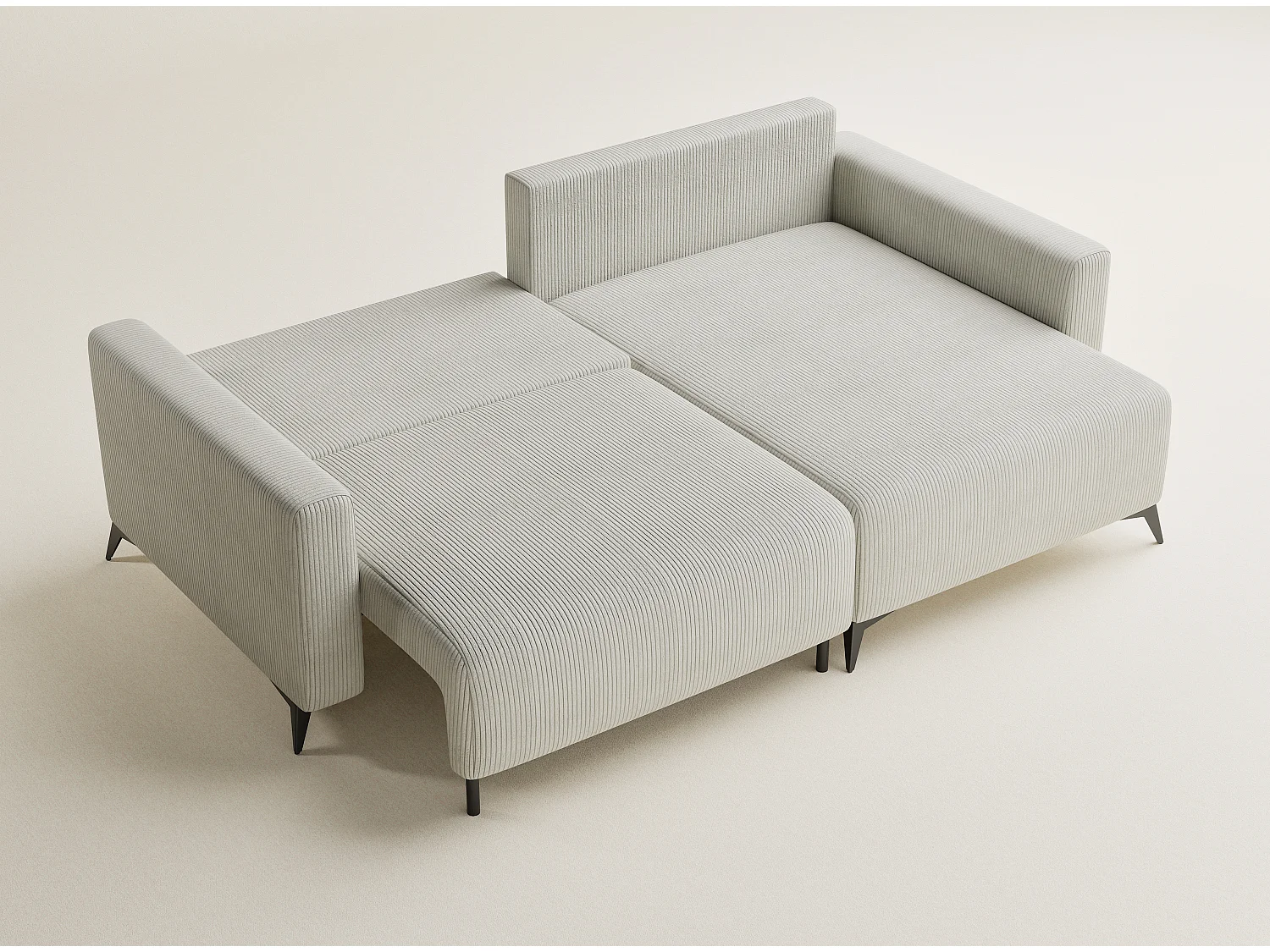 Canapé d'angle droit avec fonction lit en velours creme LEON