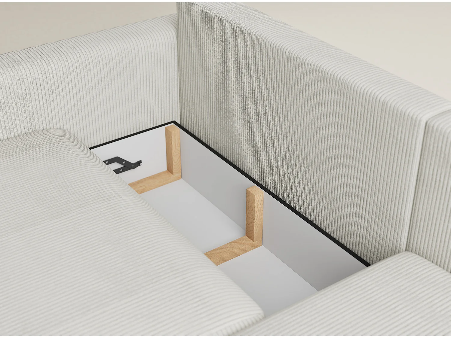 Canapé d'angle droit avec fonction lit en velours creme LEON