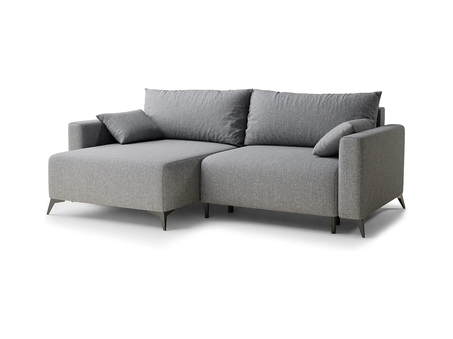 Canapé d'angle gauche avec fonction lit en tissu tressé gris LEON