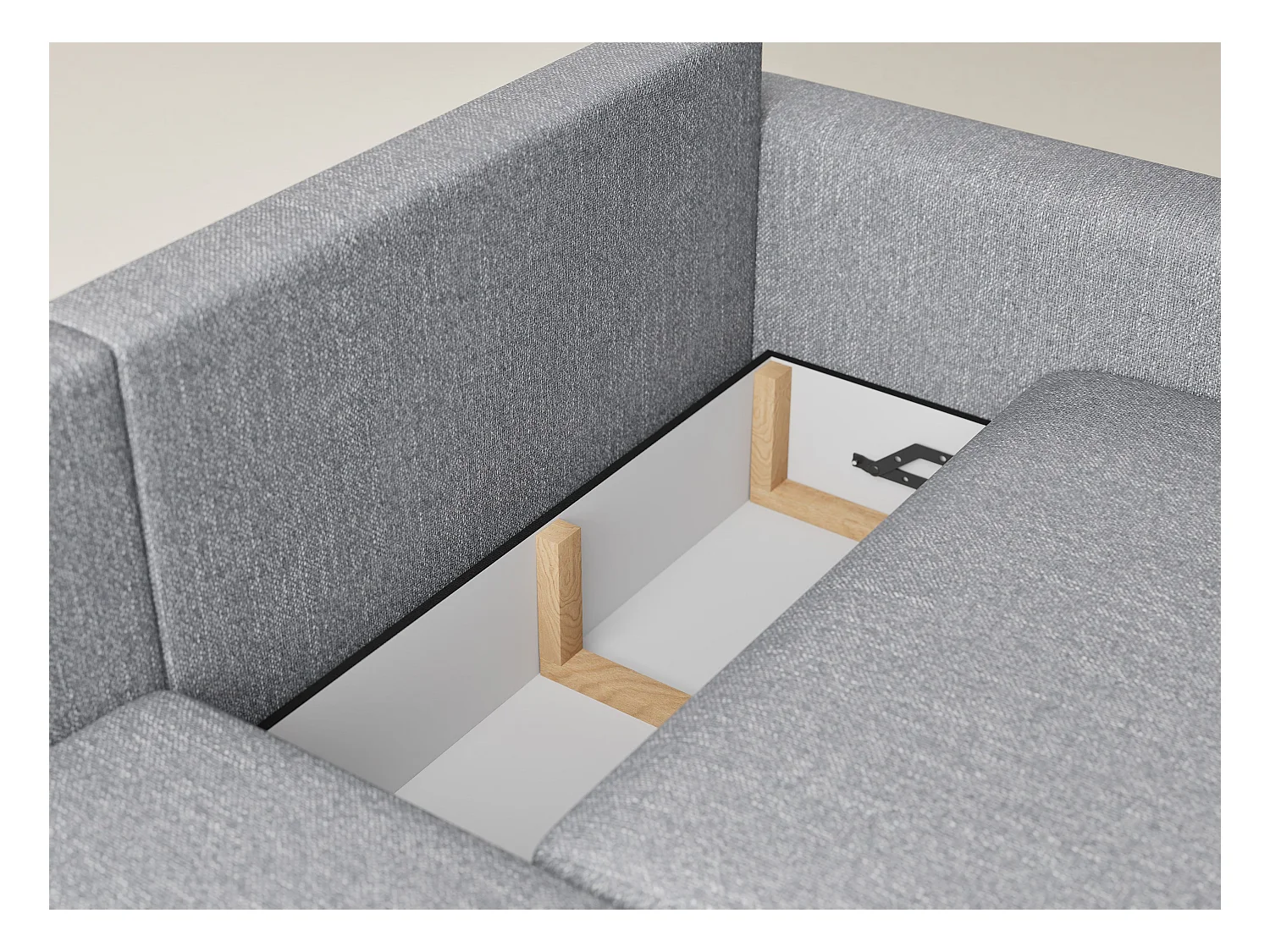 Canapé d'angle gauche avec fonction lit en tissu tressé gris LEON