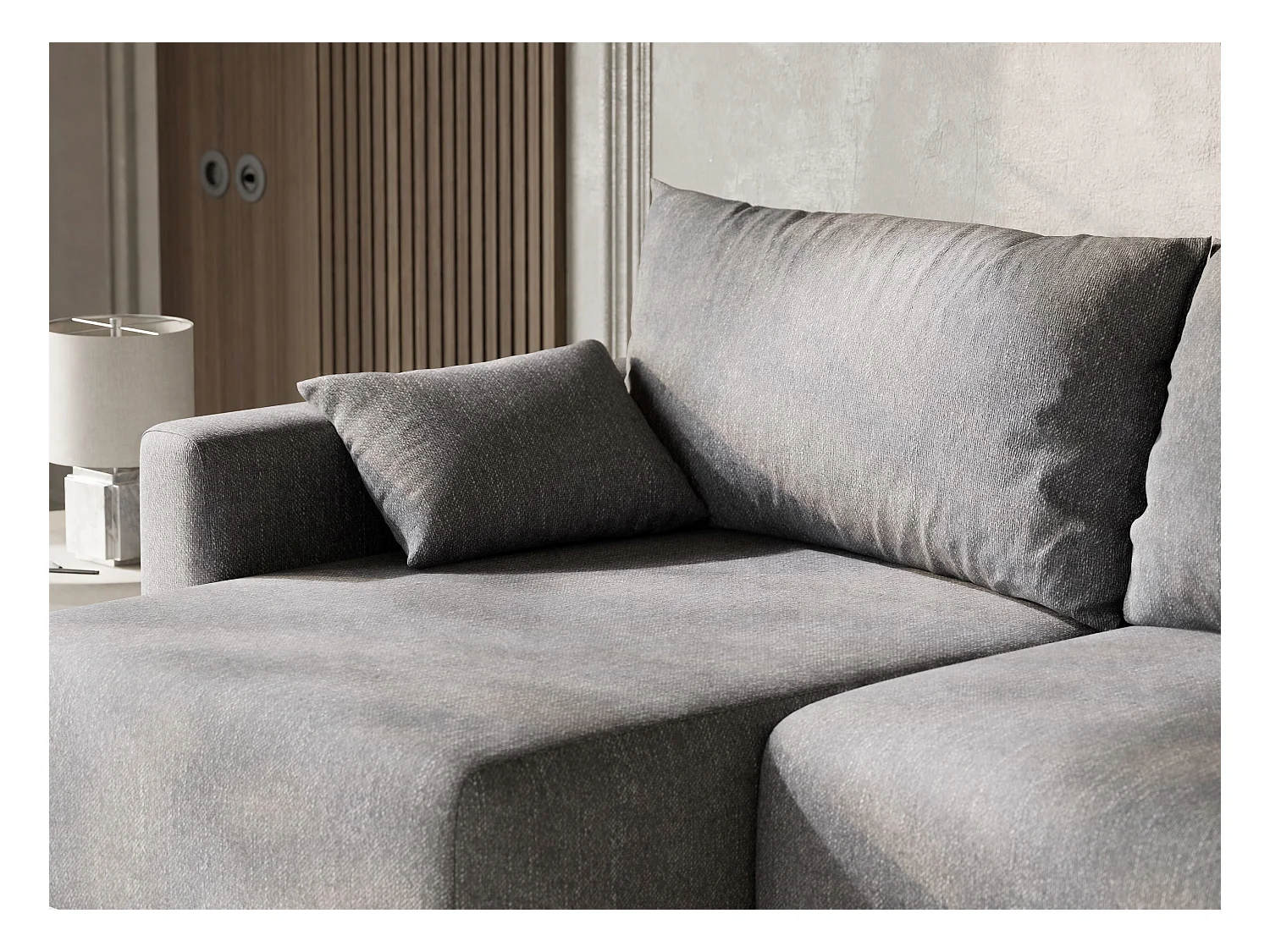 Canapé d'angle gauche avec fonction lit en tissu tressé gris LEON