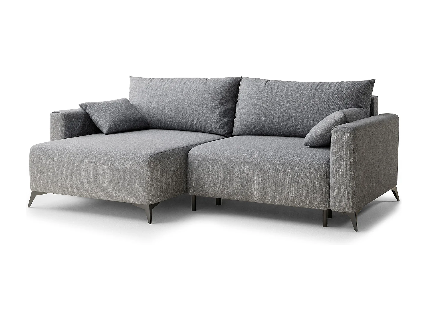 Canapé d'angle gauche avec fonction lit en tissu tressé gris LEON