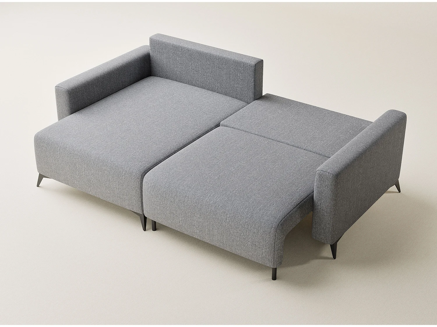 Canapé d'angle gauche avec fonction lit en tissu tressé gris LEON