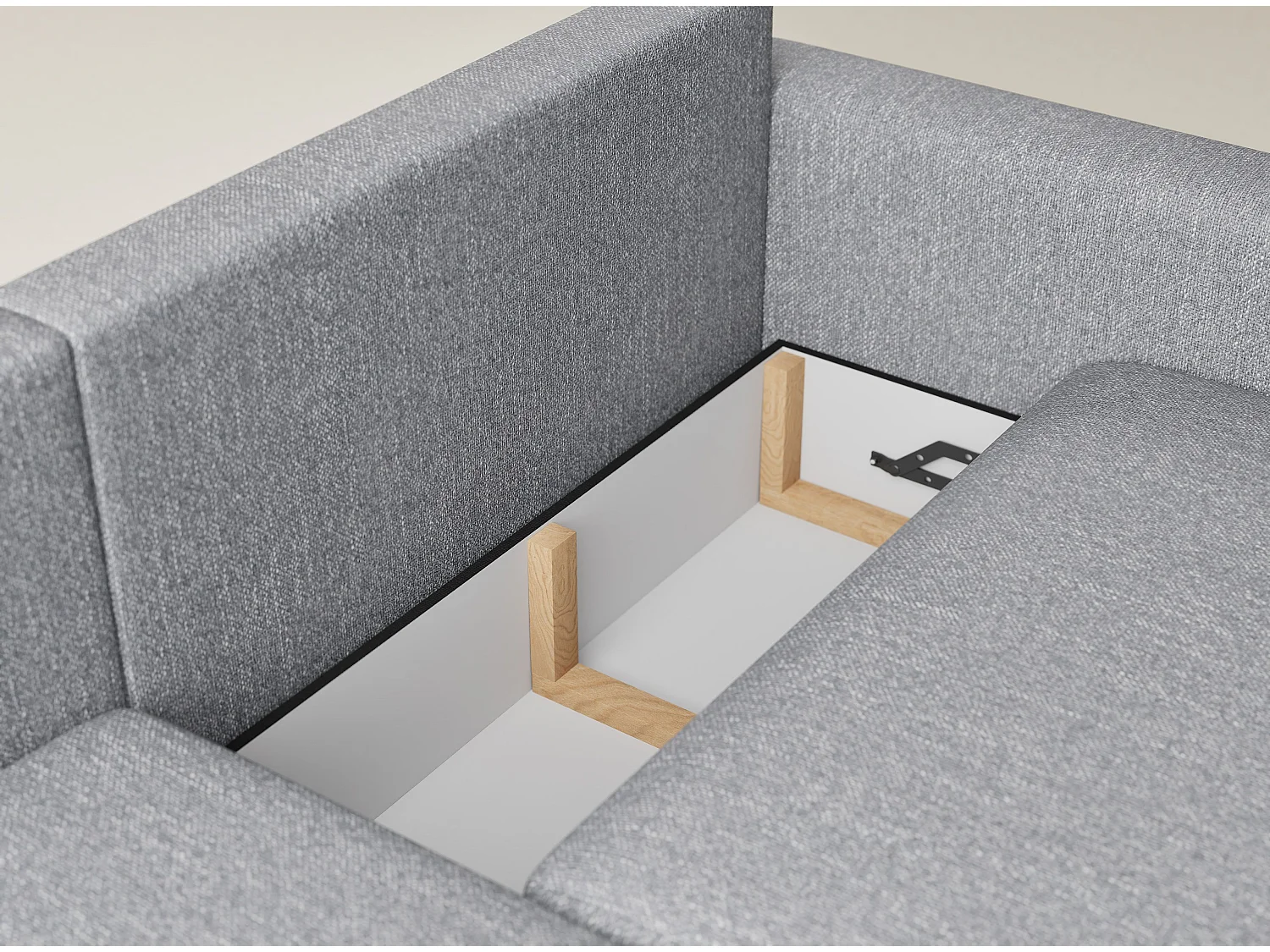 Canapé d'angle gauche avec fonction lit en tissu tressé gris LEON