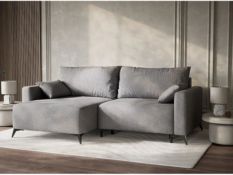 Ecksofa mit Schlaffunktion - Ecke Links - 3-Sitzer - Webstoff - grau - LEON