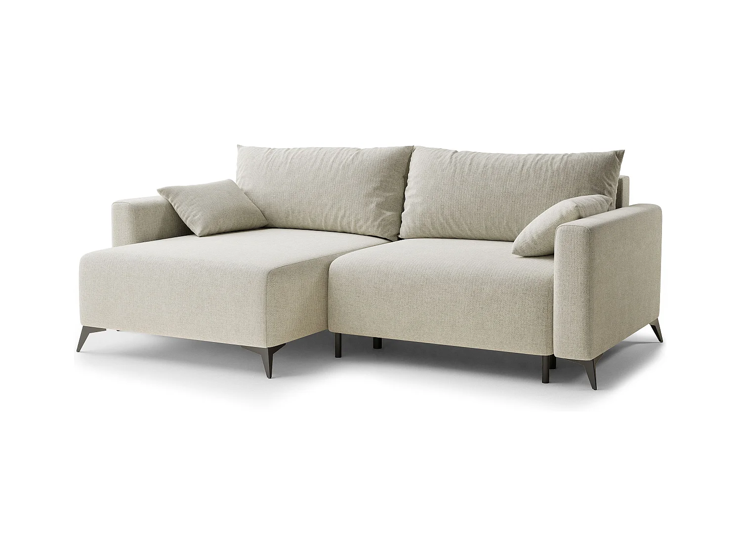 Canapé d'angle gauche avec fonction lit en tissu chenille creme LEON