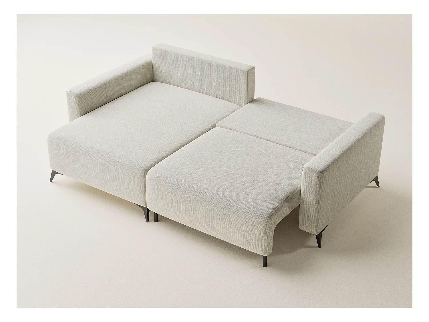 Canapé d'angle gauche avec fonction lit en tissu chenille creme LEON