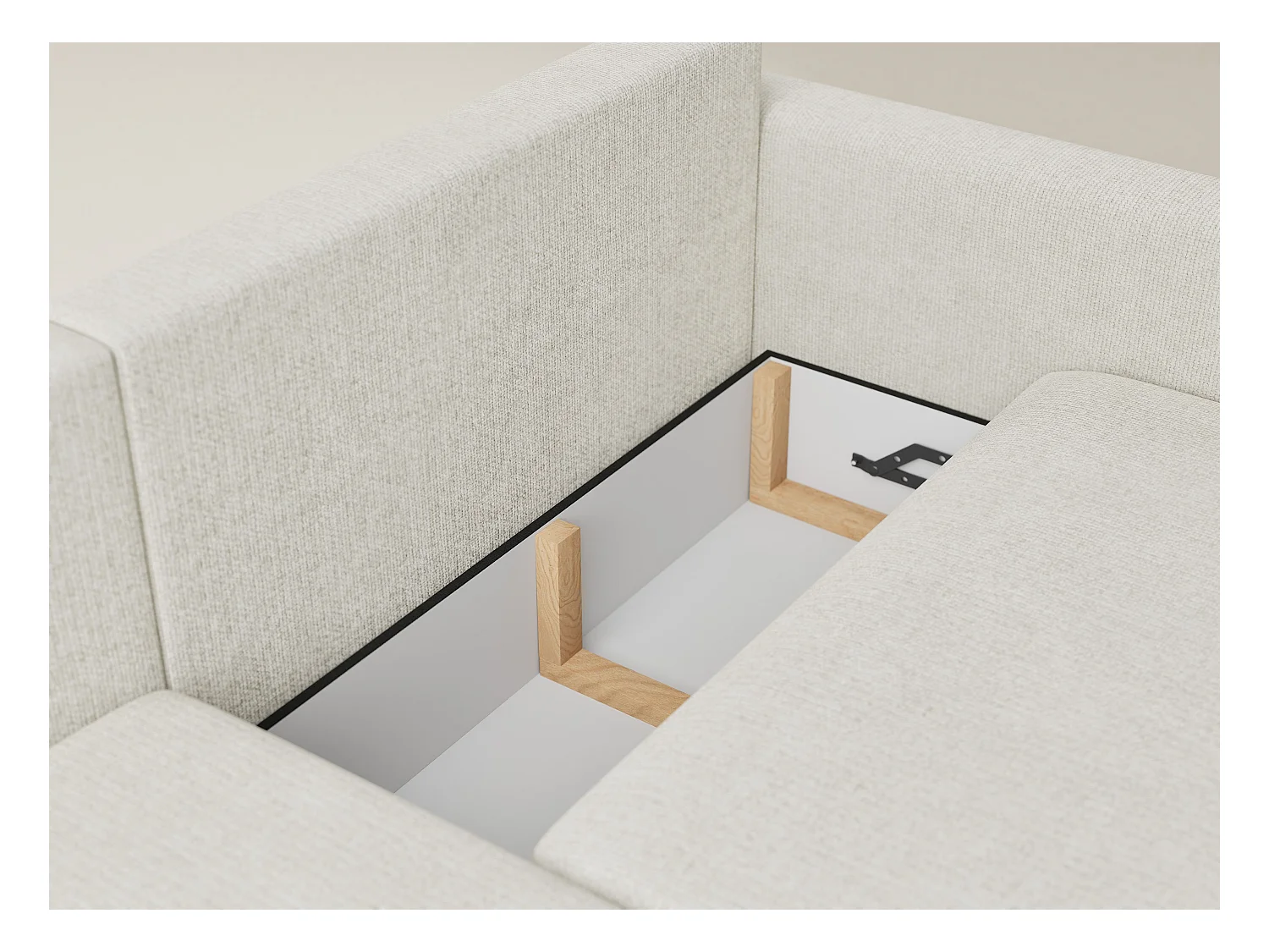 Canapé d'angle gauche avec fonction lit en tissu chenille creme LEON