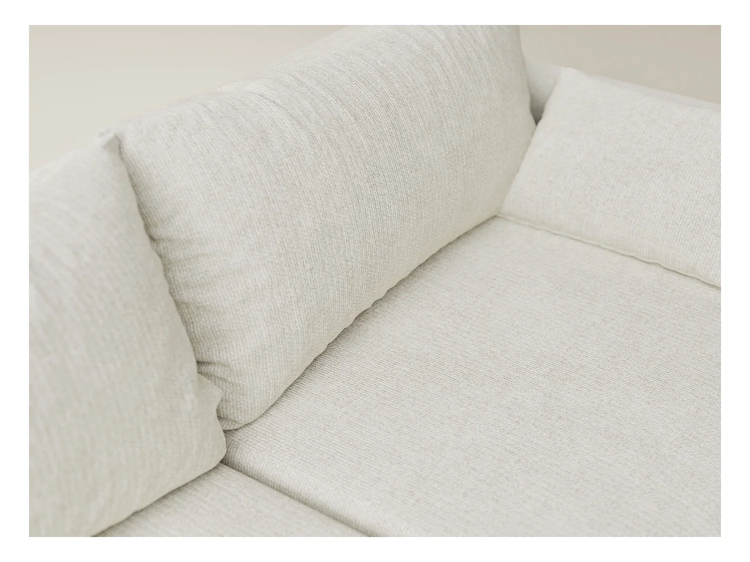 Canapé d'angle gauche avec fonction lit en tissu chenille creme LEON