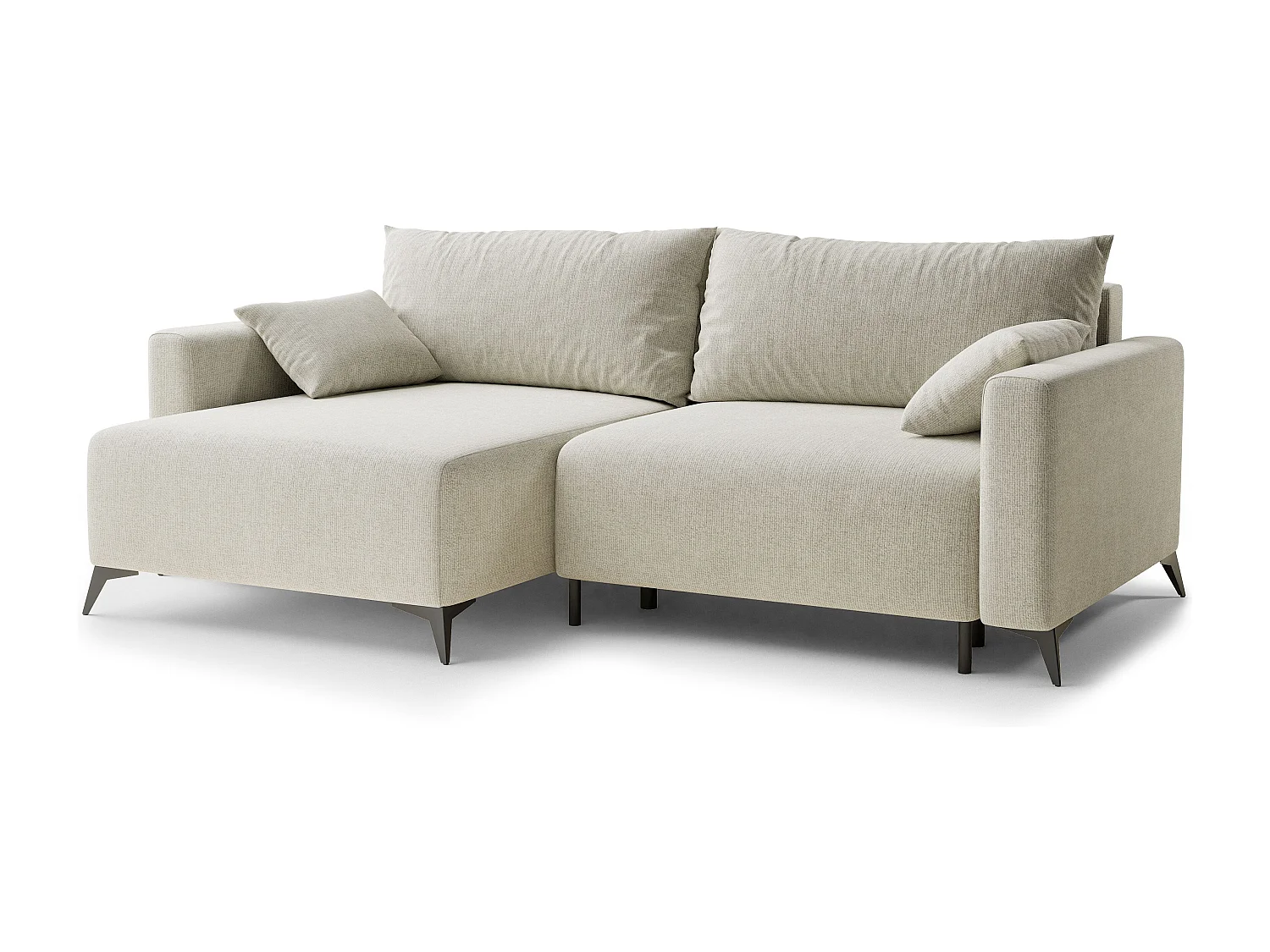 Canapé d'angle gauche avec fonction lit en tissu chenille creme LEON