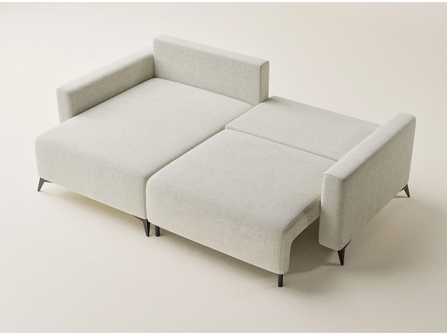 Canapé d'angle gauche avec fonction lit en tissu chenille creme LEON