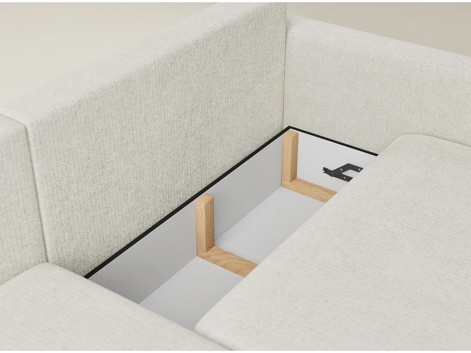 Canapé d'angle gauche avec fonction lit en tissu chenille creme LEON