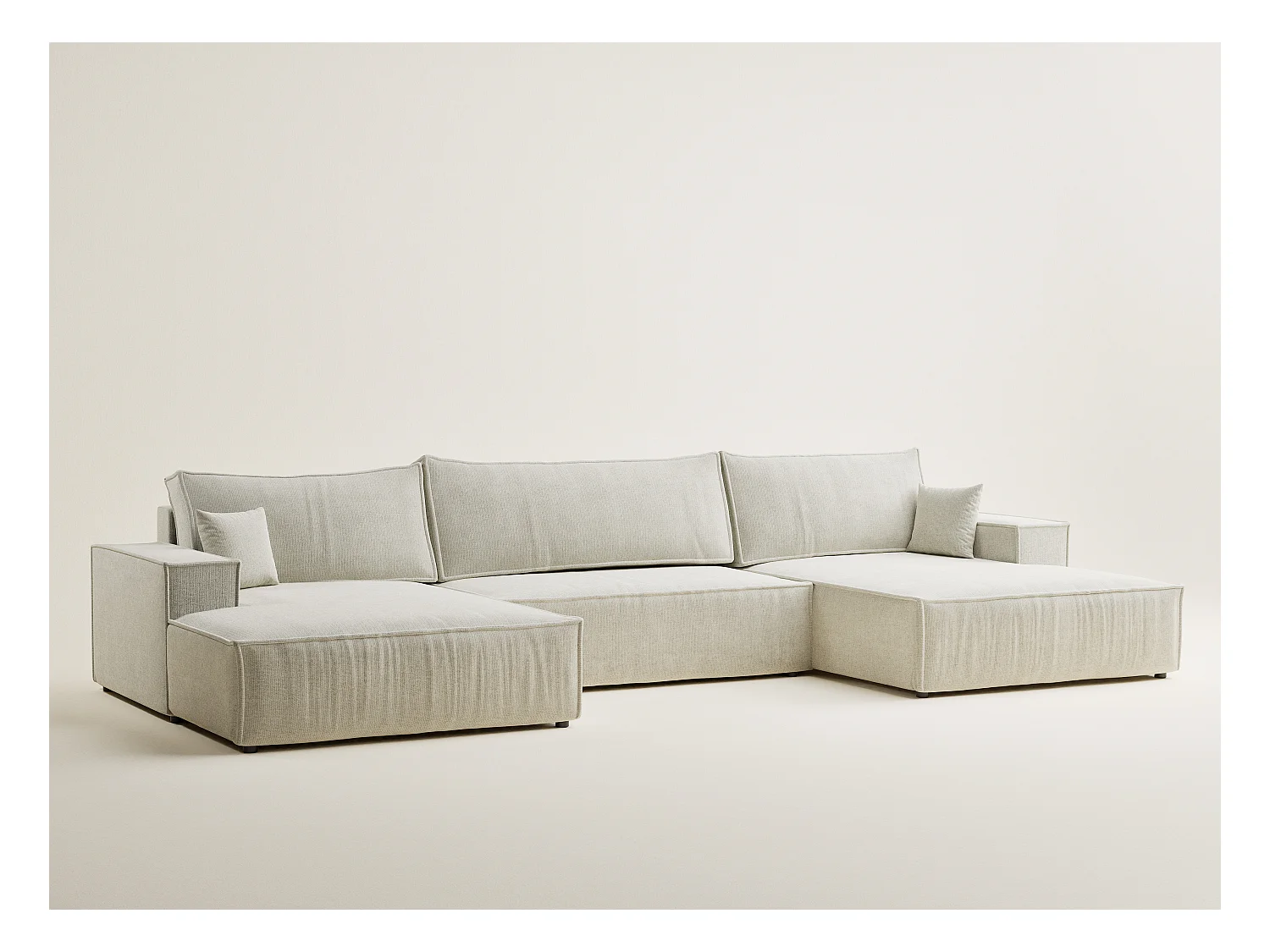 Canapé d'angle panoramique avec fonction lit en tissu chenille creme KYOTO