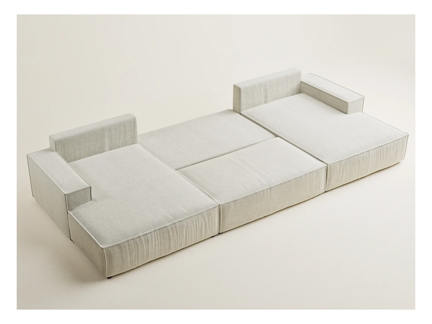 Canapé d'angle panoramique avec fonction lit en tissu chenille creme KYOTO