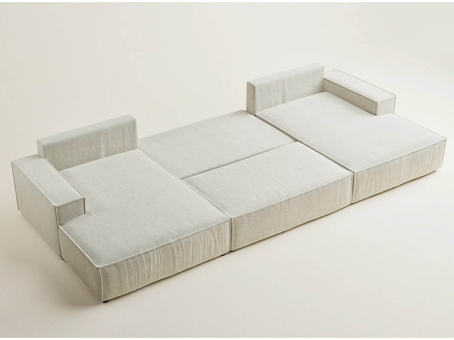 Canapé d'angle panoramique avec fonction lit en tissu chenille creme KYOTO