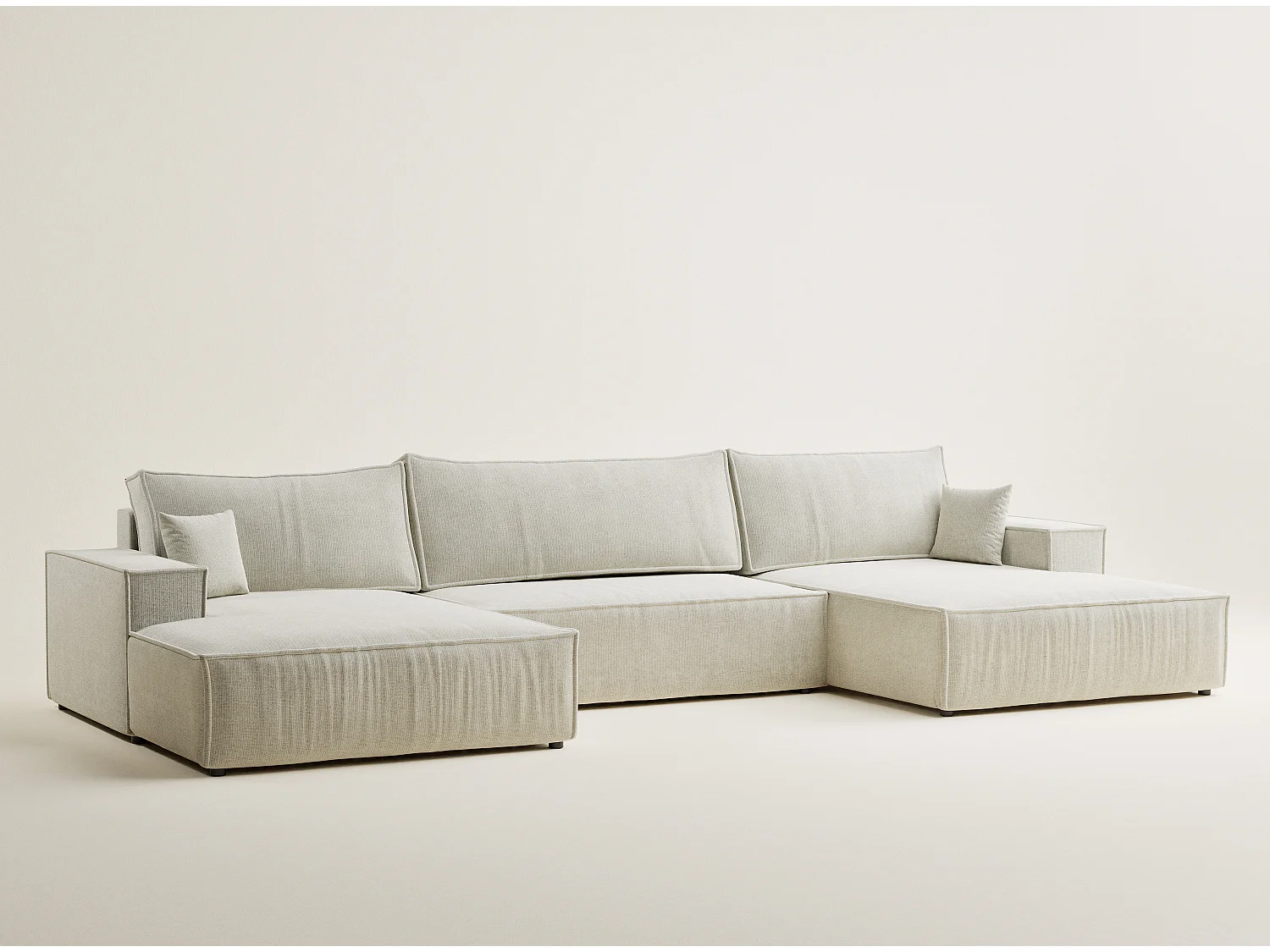 Canapé d'angle panoramique avec fonction lit en tissu chenille creme KYOTO