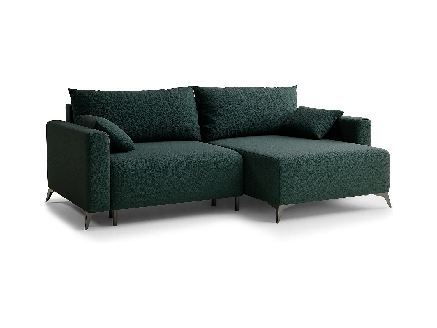 Canapé d'angle droit avec fonction lit en tissu tressé vert foncé LEON