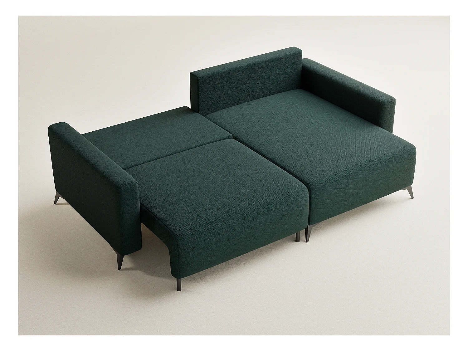 Canapé d'angle droit avec fonction lit en tissu tressé vert foncé LEON